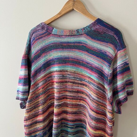 Lane Bryant Mutlicolor Short Sleeve Open Knit Cardigan Size 26/28 plus size rain - Picture 2 of 7